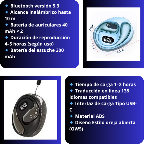 🧠 AUDÍFONOS TRADUCTORES XG99 – ¡Habla y entiende 138 idiomas al instante!